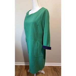 Boden Women's Ottoman Shift Ribbed dress w/pockets green navy nwt sz 14R US